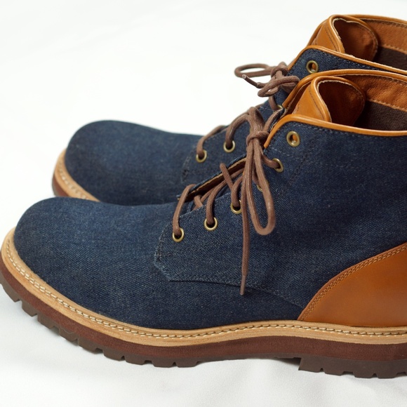 Men\'s UGG HUNTLEY Blue Denim Boots 11 Navy Leather 1004844 2 Sets Lace NEW BOX main image 15